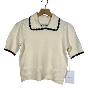 NEW Song of Style Sweater Size Medium Ivory Knit Short Sleeve Preppy Pullover